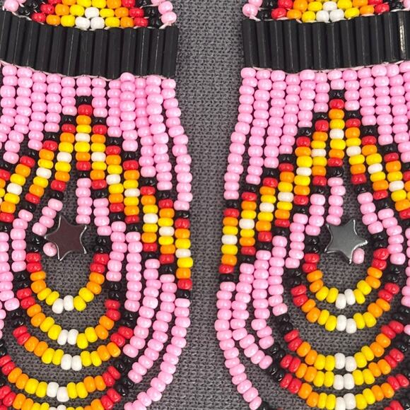 Tribal Earrings Seed Bead Handmade Multicolor Native American Boho Dangle 3” USA - Picture 4 of 15